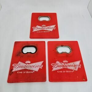 Vintage Budweiser King Of Beers Bottle Opener Lot of 3 Red White